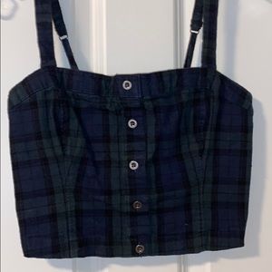 Green Plaid Tight Fitting Cropped Tank Top